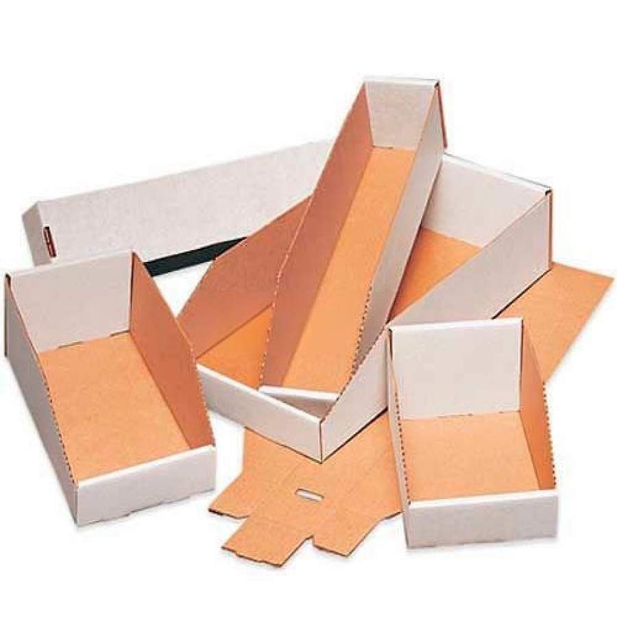 Containers & Organizers * | 4" X 15" X 4-1/2" Open Top White Corrugated Bin Boxes Pkg Qty 50