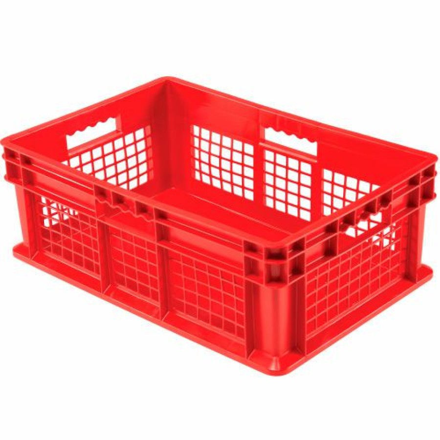 Containers & Organizers * | Global Industrial Mesh Straight Wall Container, Solid Base, 23-3/4"Lx15-3/4"Wx8-1/4"H, Red Pkg Qty 4