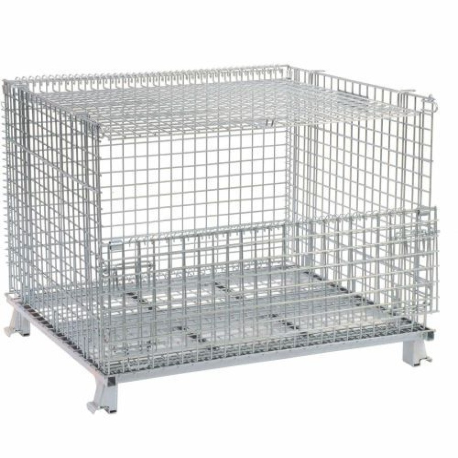 Containers & Organizers * | Nashville Wire Products Folding Wire Container Gc404830S4L 48X40X36-1/2 3000-4000 Lbs.Cap.Drop Gate 48" W/Lid