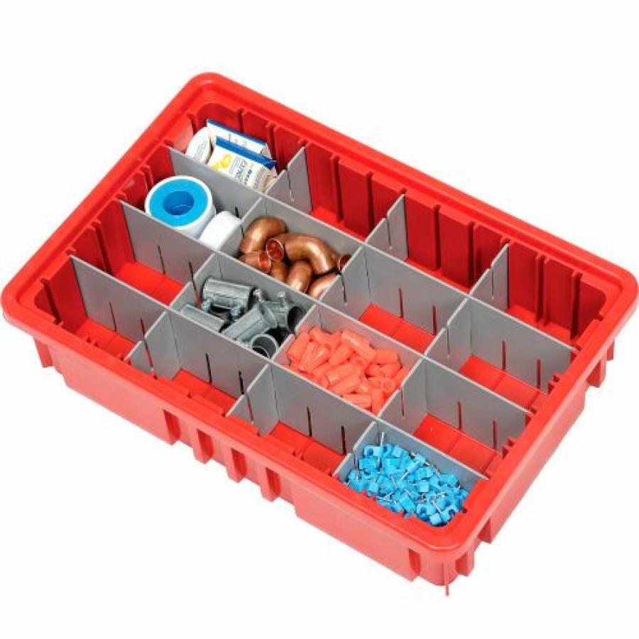 Containers & Organizers * | Global Industrial Plastic Dividable Grid Container Dg92035,16-1/2"L X 10-7/8"W X 3-1/2"H, Red Pkg Qty 12