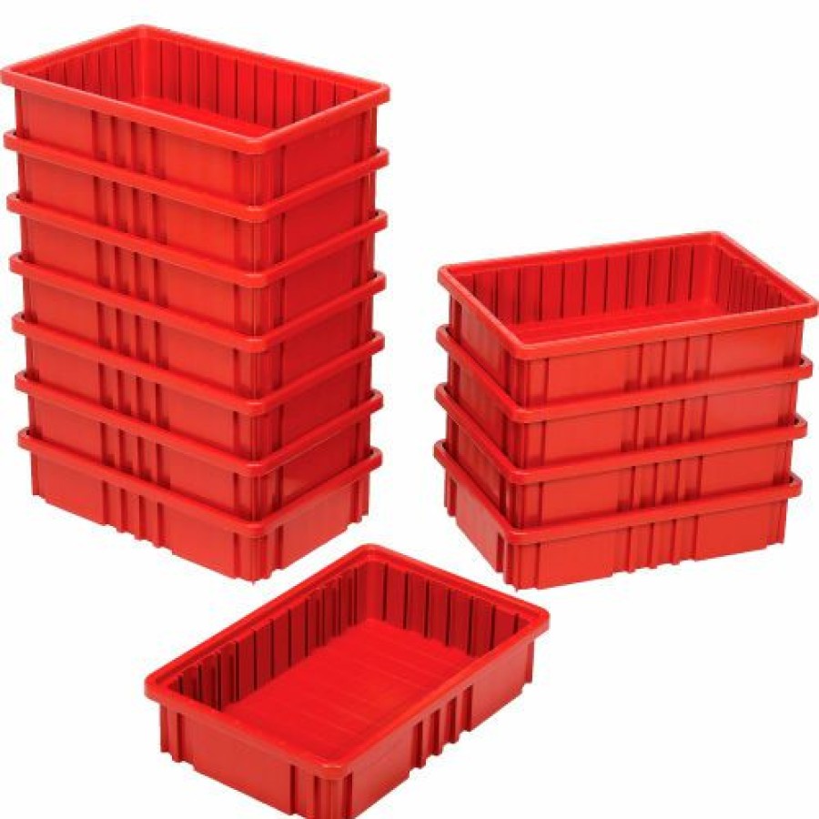 Containers & Organizers * | Global Industrial Plastic Dividable Grid Container Dg92035,16-1/2"L X 10-7/8"W X 3-1/2"H, Red Pkg Qty 12