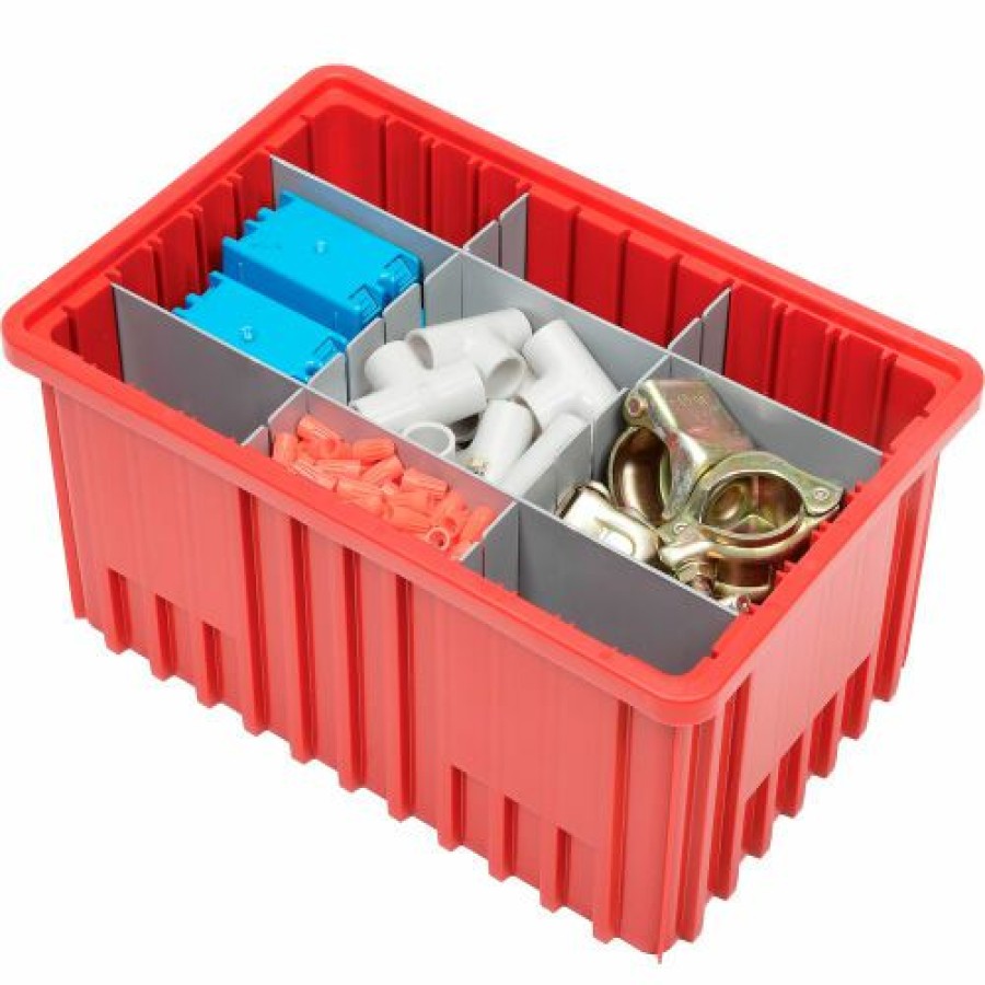 Containers & Organizers * | Global Industrial Plastic Dividable Grid Container Dg92080,16-1/2"L X 10-7/8"W X 8"H, Red Pkg Qty 8