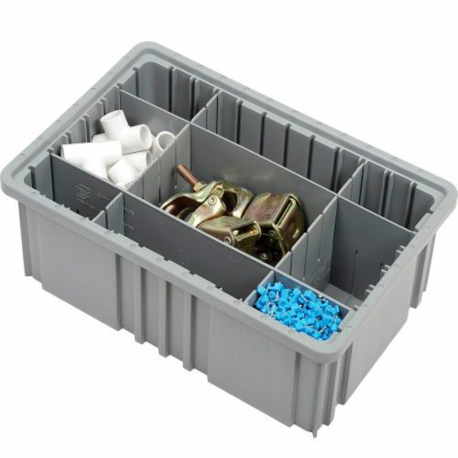 Containers & Organizers * | Global Industrial Plastic Dividable Grid Container Dg92060,16-1/2"L X 10-7/8"W X 6"H, Gray Pkg Qty 8