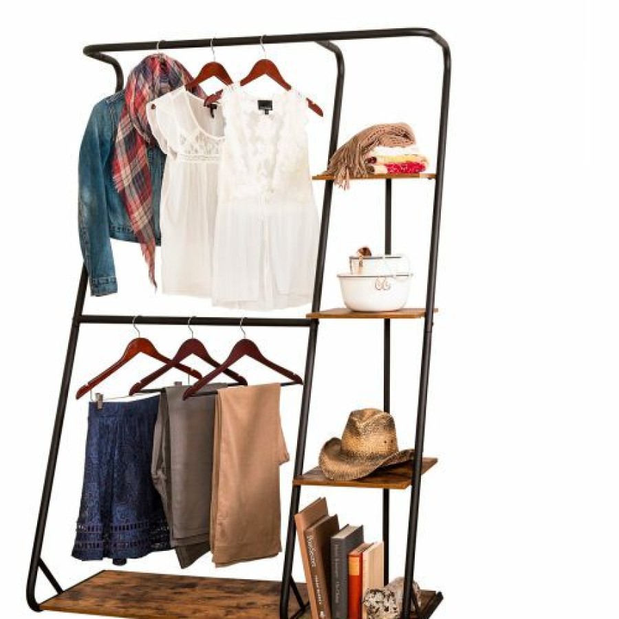 Containers & Organizers * | Honey-Can-Do Rustic Z-Frame Wardrobe, Black 48"L X 17-3/16"W X 68"H