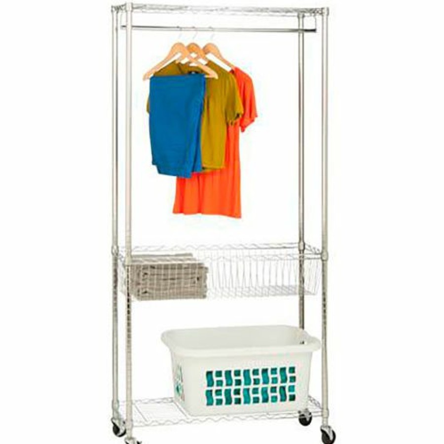 Containers & Organizers * | Honey-Can-Do Mobile Laundry Station, Chrome 35-1/2"L X 13-1/2"W X 75-1/2"H