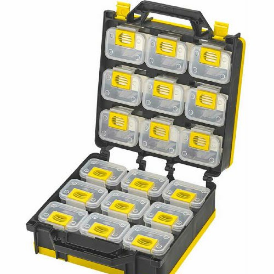 Containers & Organizers * | Shopsol 1010496 Bin Compartment Case 2 Sided, 18 Locking Bins, 26"L X 12"W X 3"H Black/Yellow