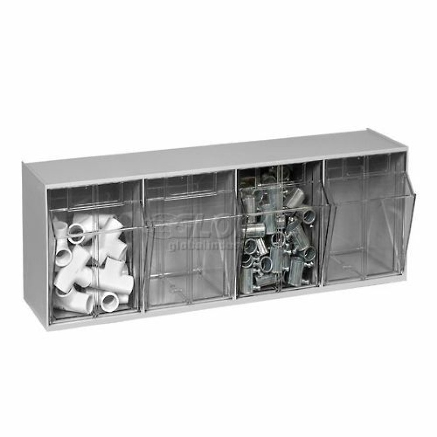 Containers & Organizers * | Quantum Storage Systems Quantum Tip Out Storage Bin Qtb304 4 Compartments Gray