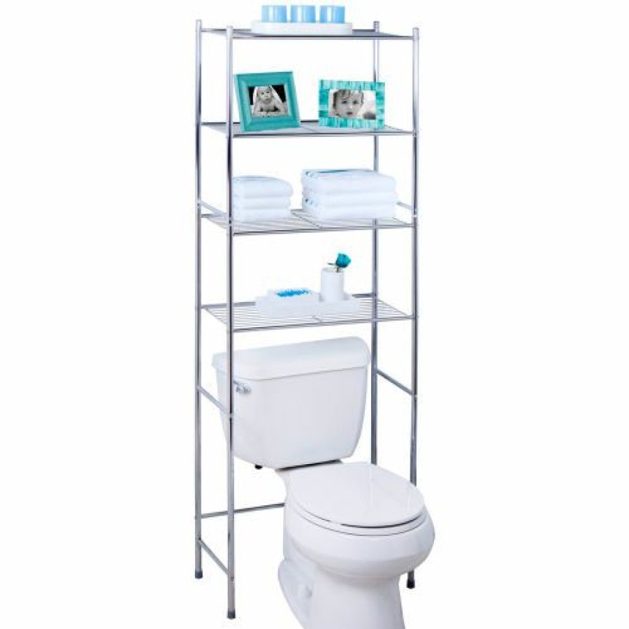 Containers & Organizers * | Honey-Can-Do 4-Tier Over-The-Toilet Shelving Unit 24"L X 11"W X 68"H Chrome