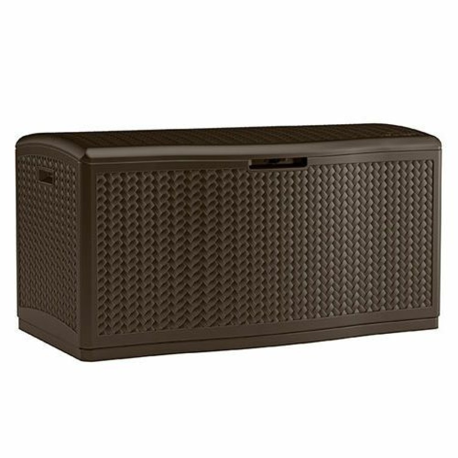 Containers & Organizers * | Suncast Bmdb60 Resin Wicker Outdoor Storage Deck Box 60 Gallon 26-3/4"L X 27-1/2"W X 26-1/4"H Java