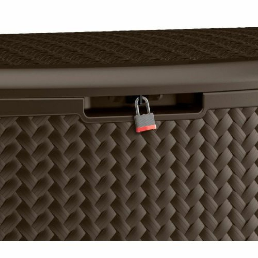 Containers & Organizers * | Suncast Bmdb12000 Resin Wicker Outdoor Storage Deck Box 124 Gallon 52-3/4"L X 29"W X 26"H Java