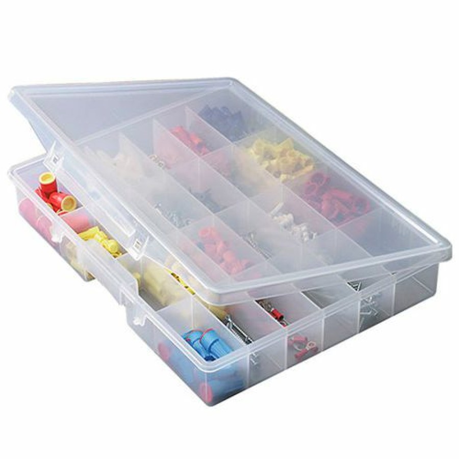 Containers & Organizers * | Plano Molding Plano Stowaway 24 Fixed Compartment Box, 14-1/4"W X 2-1/4"D X 11-1/2"H, Clear Pkg Qty 6