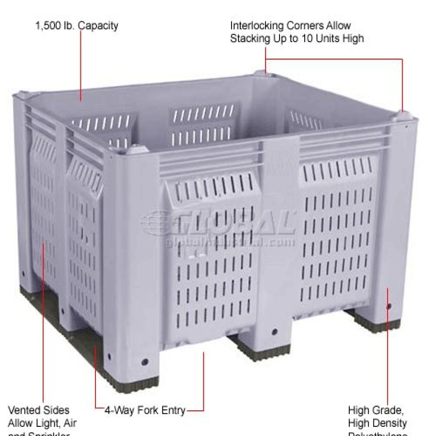 Containers & Organizers * | Decade M40Pgy3 Pallet Container Vented Wall 48X40X31 Short Side Runners Gray 1500 Lb Capacity