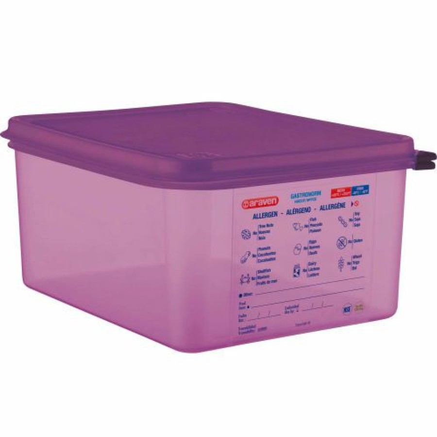 Containers & Organizers * | Araven 61391 Food Container, Anti-Allergen, W/Lid, Polypropylene, 10.5 Qt., 1/2 Size, Purple Pkg Qty 6