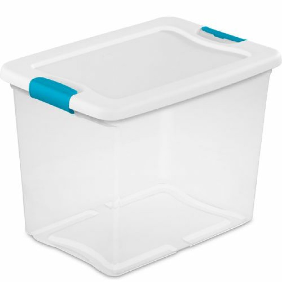 Containers & Organizers * | Sterilite 25 Quart 14958006 Clear Storage Latch Tote White Lid Blue Latches 16-1/4 X 11-1/4 X11-5/8 Pkg Qty 6