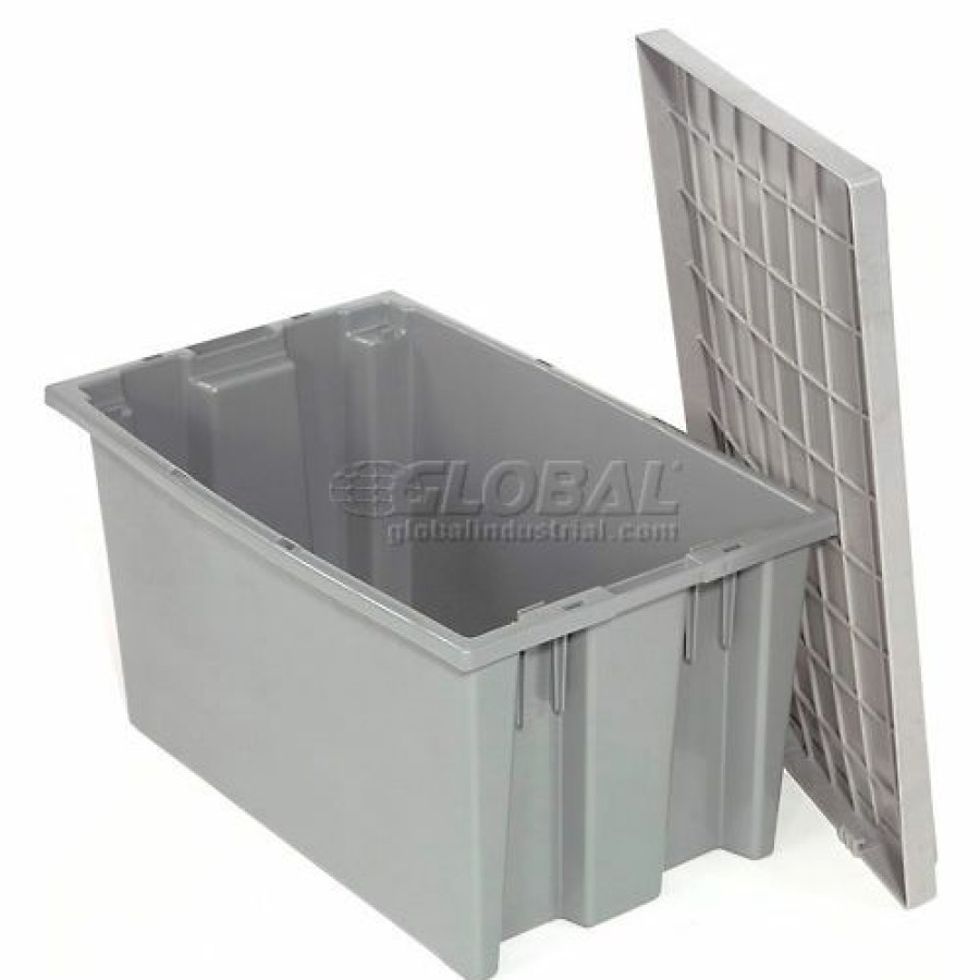 Containers & Organizers * | Global Industrial Stack And Nest Storage Container Snt200 No Lid 19-1/2 X 13-1/2 X 8, Gray Pkg Qty 6