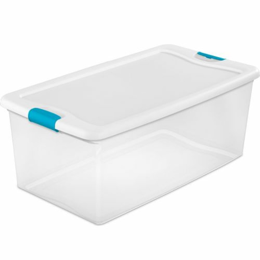 Containers & Organizers * | Sterilite 106 Quart 14998004 Clear Storage Latch Tote White Lid Blue Latches 33-7/8 X 18-3/4 X 13 Pkg Qty 4