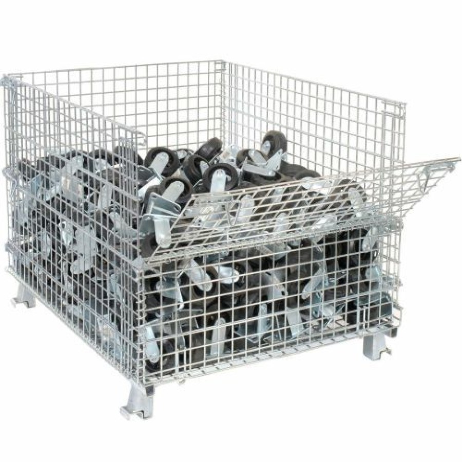 Containers & Organizers * | Nashville Wire Products Folding Wire Container Gc404830E4 48X40X36-1/2 3000-4000 Lb Cap.Drop Gate 40" Side