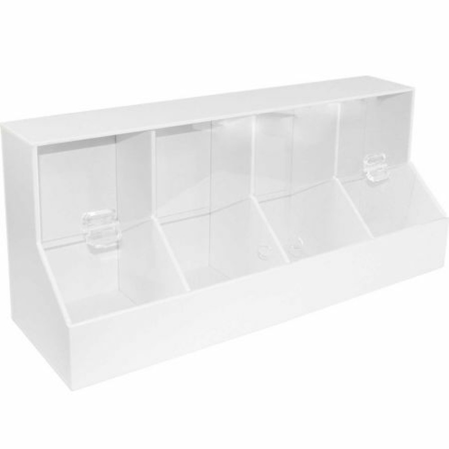 Containers & Organizers * | Trippnt White Pvc/Acrylic X-Large Dispensing Bin With 4 Compartments, 26"W X 8"D X 9"H