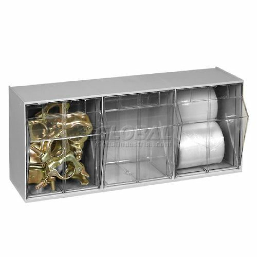 Containers & Organizers * | Quantum Storage Systems Quantum Tip Out Storage Bin Qtb303 3 Compartments Gray