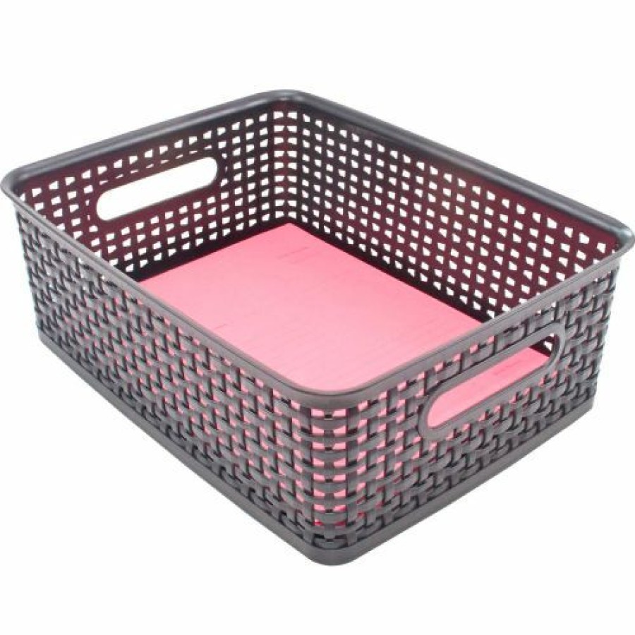 Containers & Organizers * | Advantus Plastic Weave Bin Medium 40327 13-3/4"L X 10-1/2"W X 4-1/2"H Black, 2-Pack Pkg Qty 2