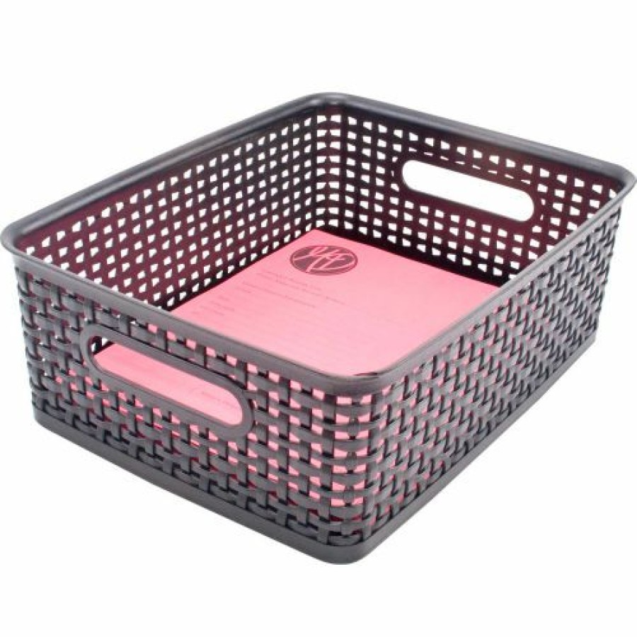 Containers & Organizers * | Advantus Plastic Weave Bin Medium 40327 13-3/4"L X 10-1/2"W X 4-1/2"H Black, 2-Pack Pkg Qty 2