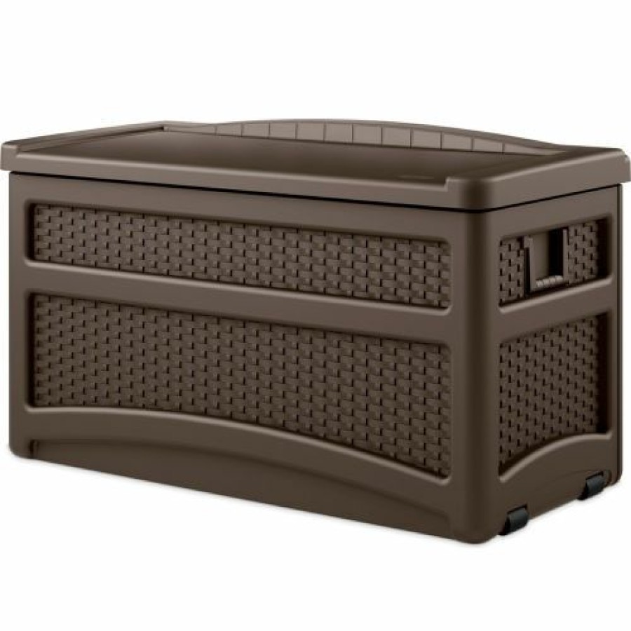 Containers & Organizers * | Suncast Dbw7500 Outdoor Deck Box With Seat And Rollers 73 Gallon 46"L X 23-5/8"W X 25-1/2"H Mocha