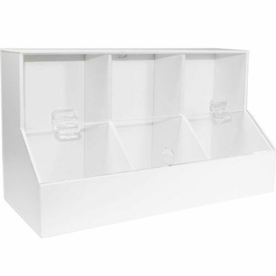 Containers & Organizers * | Trippnt White Pvc/Acrylic Large Dispensing Bin With 3 Compartments, 18"W X 8"D X 9"H