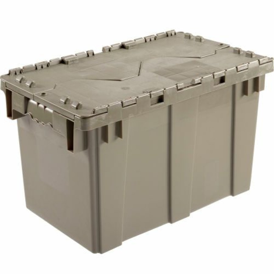 Containers & Organizers * | Global Industrial Plastic Attached Lid Shipping & Storage Container Dc2213-12 22-3/8X13X13 Gy