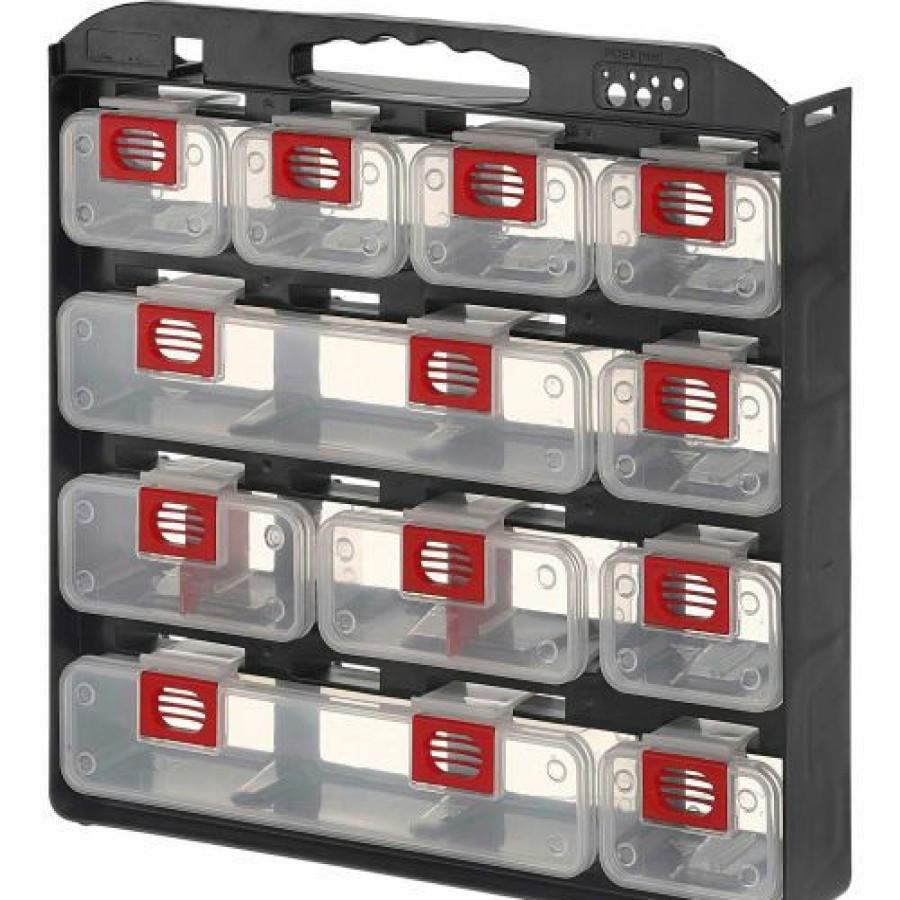 Containers & Organizers * | Shopsol 1010500 Bin Compartment Case 1 Sided, 11 Locking Bins, 15-1/2"L X 16"W X 2-3/4"H Black