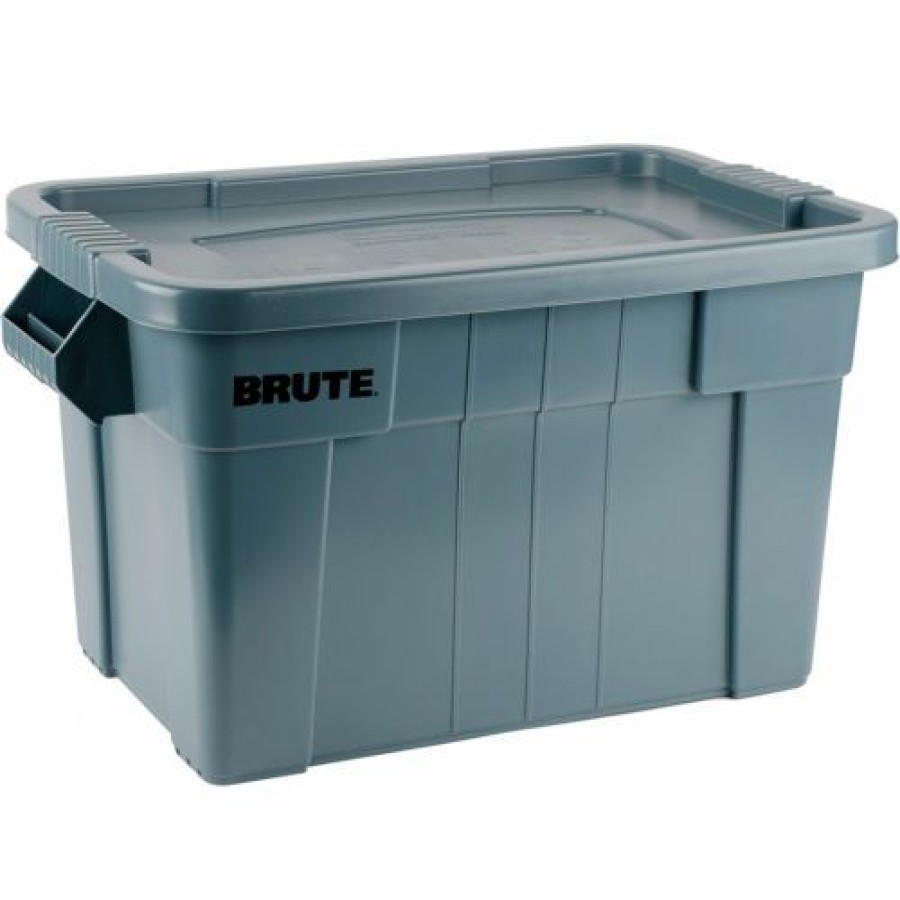 Containers & Organizers * | Rubbermaid 20 Gallon Brute Tote With Lid Fg9S3100Gray 27-7/8 X 17-3/8 X 15-1/8 Gray Pkg Qty 6