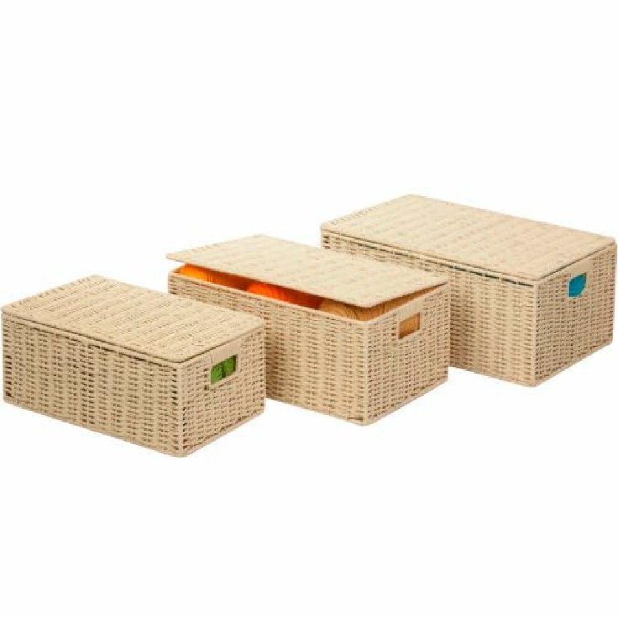 Containers & Organizers * | Honey-Can-Do 3-Piece Set Paper Rope Baskets, Butter , 17"L X 11-1/2"W X 6-1/2"H Pkg Qty 2