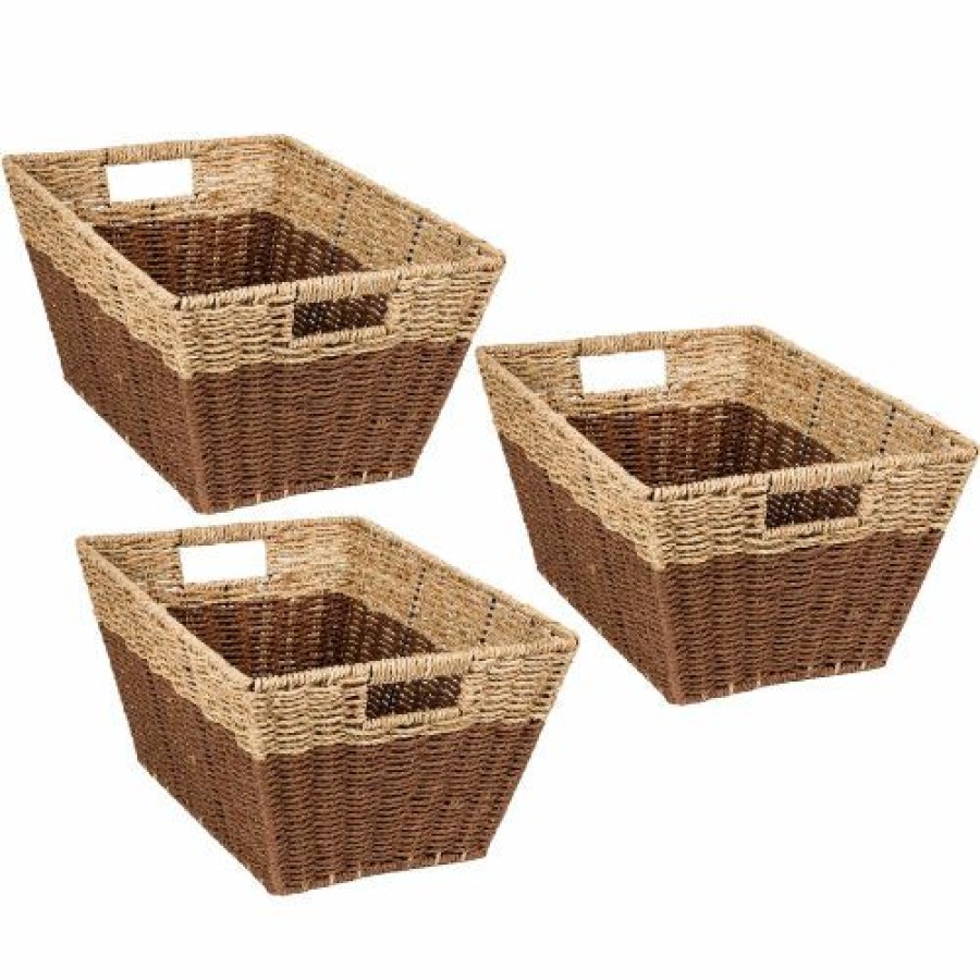 Containers & Organizers * | Honey-Can-Do 3-Piece Rectangle Seagrass Baskets Natural/Dark Brown