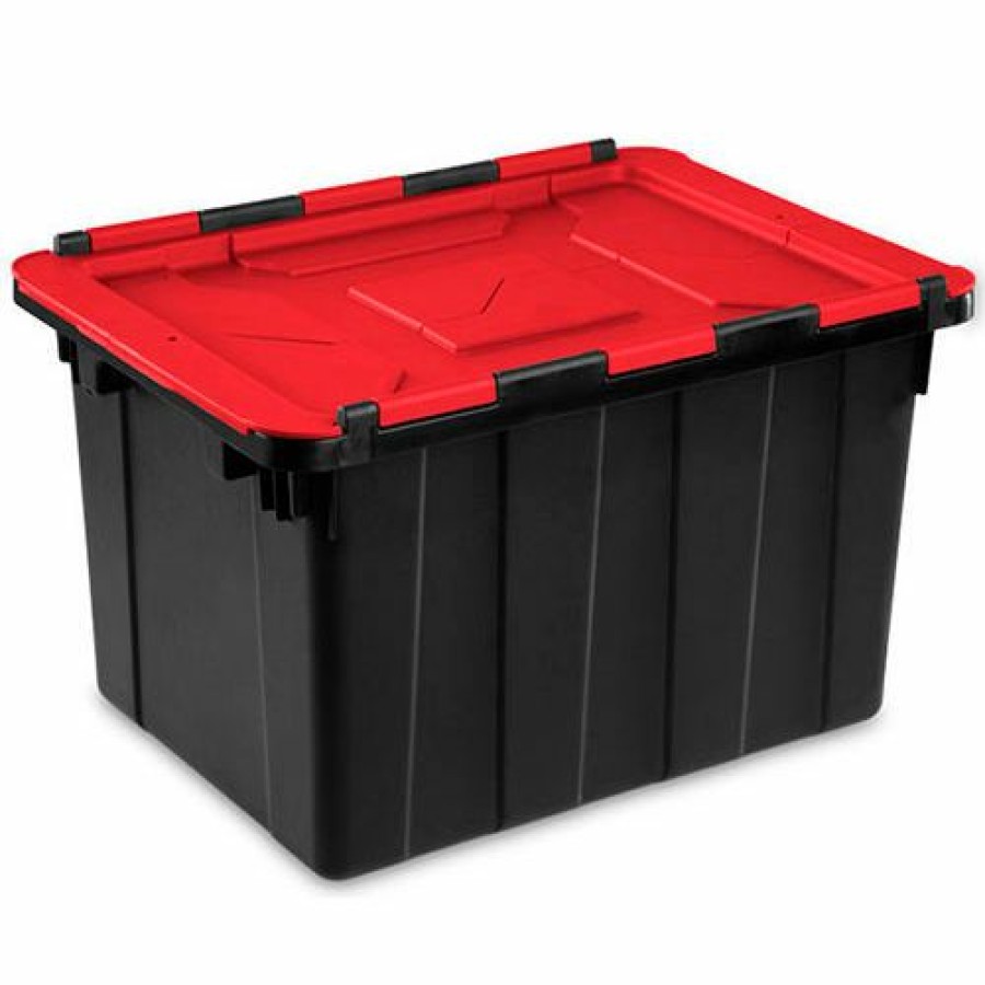 Containers & Organizers * | Sterilite Hinged Lid Industrial Tote 14619006- Black/Racer Red 12 Gallon 21-3/4 X 15-3/8 X 12-1/2 Pkg Qty 6