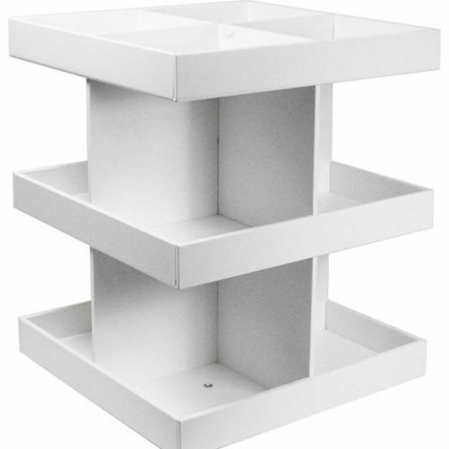 Containers & Organizers * | Trippnt White Pvc Triple 360 Degree Rotating Shelf Station, 12"W X 12"D X 15"H