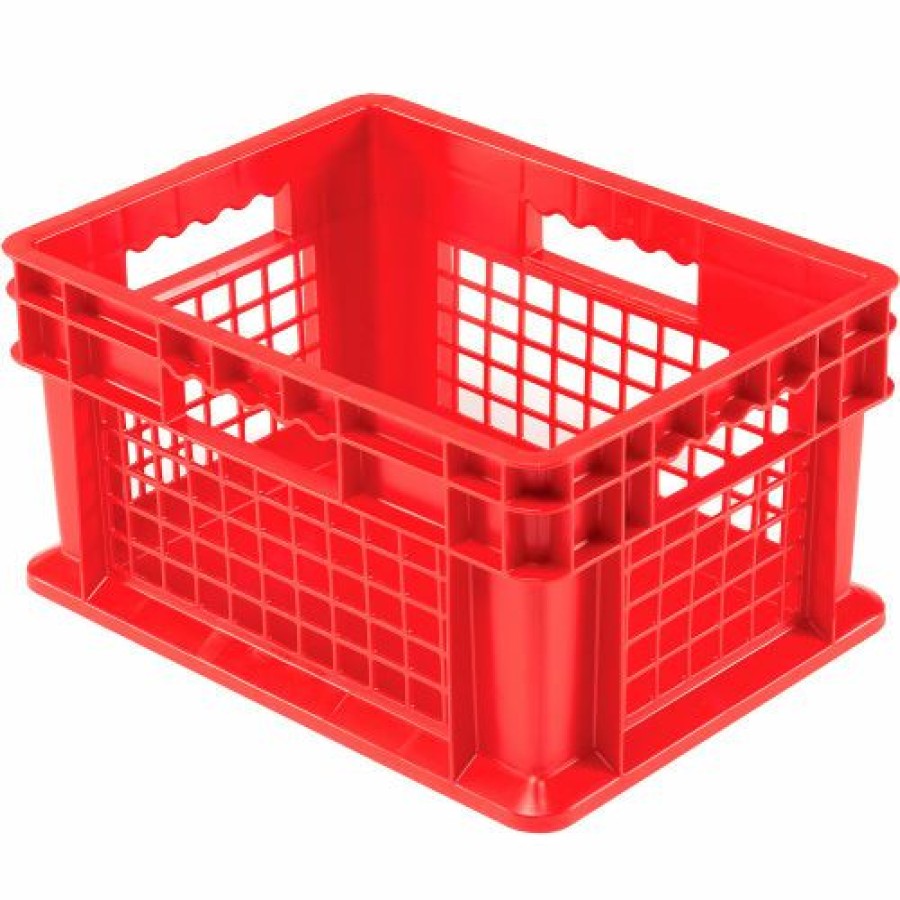 Containers & Organizers * | Global Industrial Mesh Straight Wall Container, Solid Base, 15-3/4"Lx11-3/4"Wx8-1/4"H, Red Pkg Qty 12