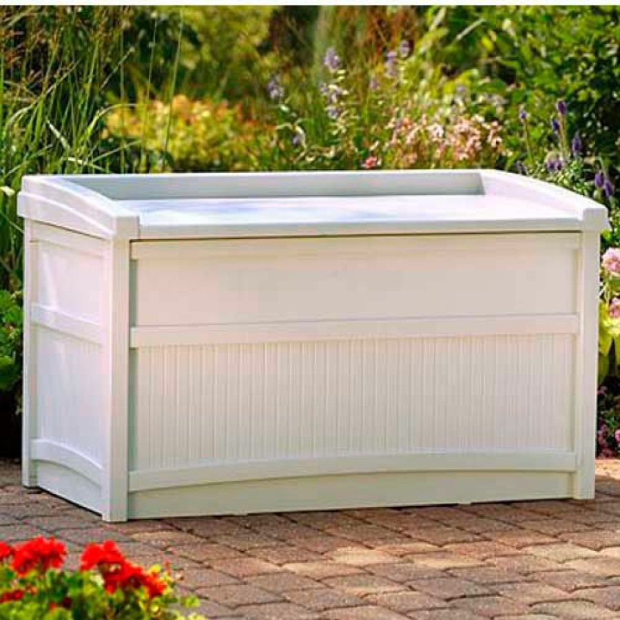 Containers & Organizers * | Suncast Light Taupe Deck Box With Seat, 50 Gallon Capacity