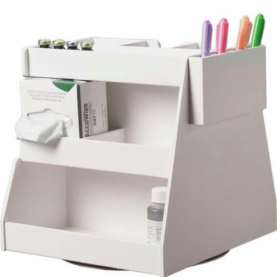 Containers & Organizers * | Trippnt White Pvc Rotating Multi-Compartment Workstation, 15"W X 13"D X 13"H