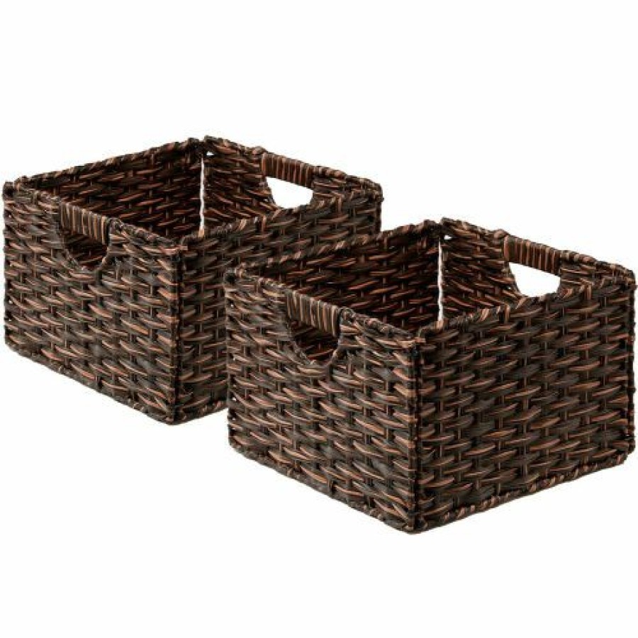 Containers & Organizers * | Seville Classic Foldable Handwoven Cube Storage Basket 2 Pack, Mocha