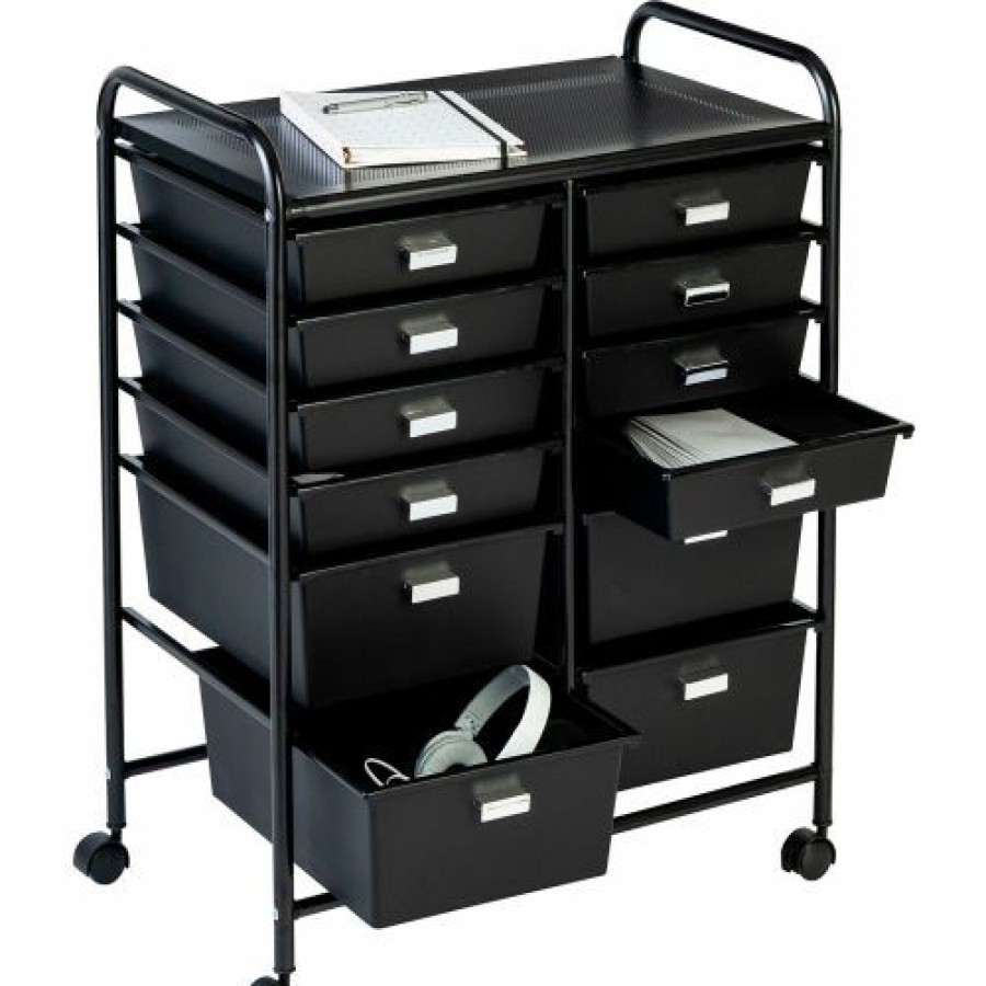 Containers & Organizers * | Honey-Can-Do 12-Drawer Rolling Storage Craft Cart & Organizer 25"L X 15"W X 32"H Black