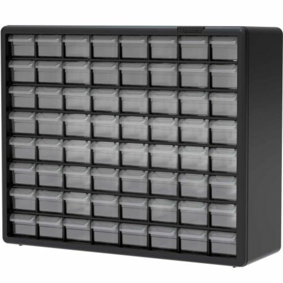 Containers & Organizers * | Akro-Mils Plastic Drawer Parts Cabinet 10164 20"W X 6-3/8"D X 15-13/16"H, Black, 64 Drawers