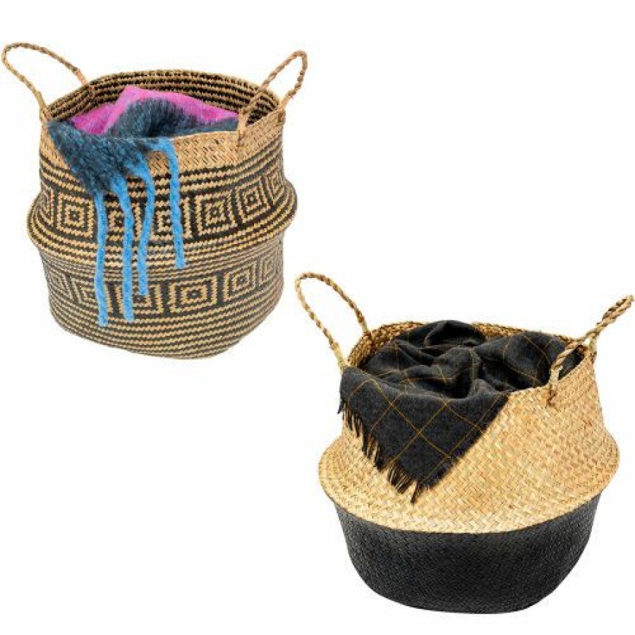 Containers & Organizers * | Honey-Can-Do 2-Piece Folding Seagrass Belly Baskets Black/Natural