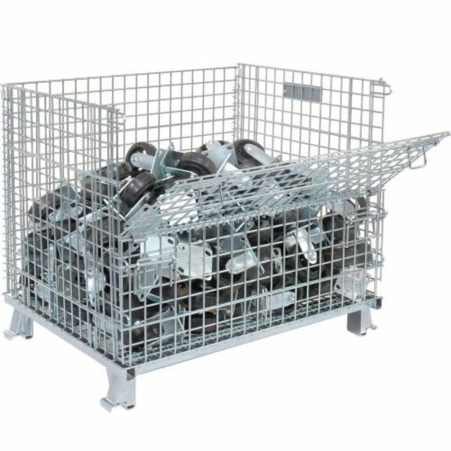 Containers & Organizers * | Nashville Wire Products Folding Wire Container Gc324028S4 40X32X34-1/2 2" Mesh Size 3000-4000 Lb. Cap