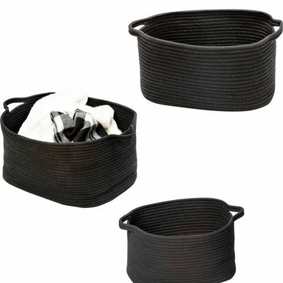 Containers & Organizers * | Honey-Can-Do 3-Piece Cotton Coil Baskets Black