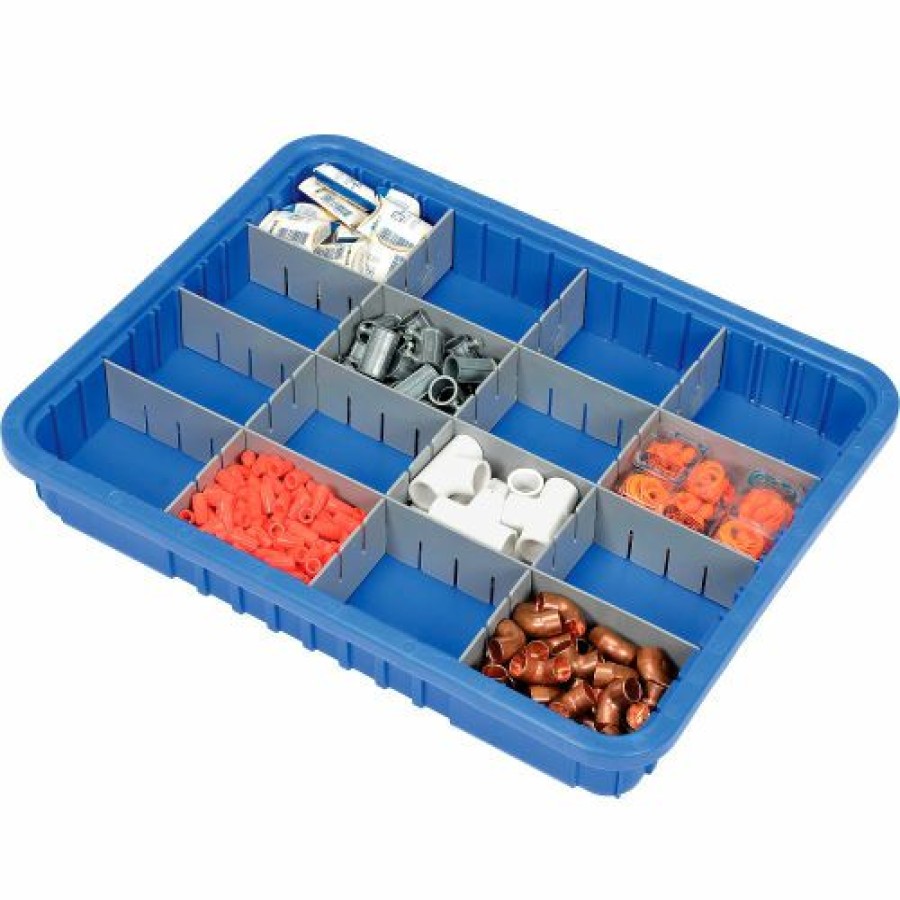 Containers & Organizers * | Global Industrial Plastic Dividable Grid Container Dg93030, 22-1/2"L X 17-1/2"W X 3"H, Blue Pkg Qty 6