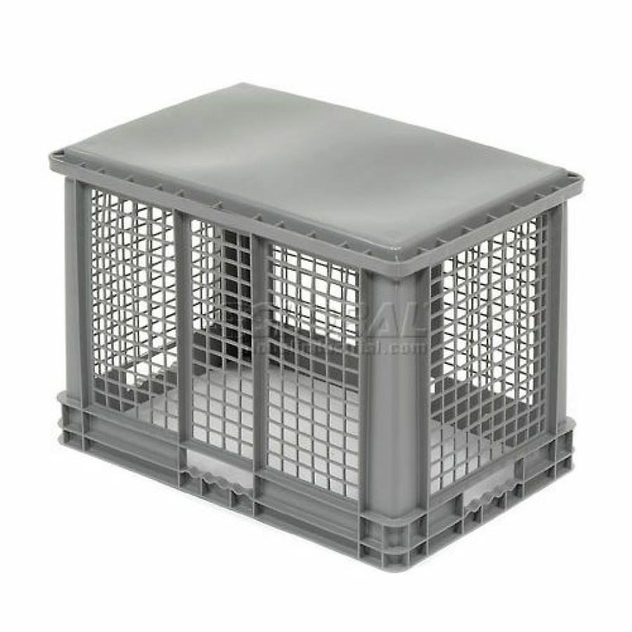 Containers & Organizers * | Global Industrial Mesh Straight Wall Container, Solid Base, 23-3/4"Lx 15-3/4"X16-1/8"H, Gray Pkg Qty 2