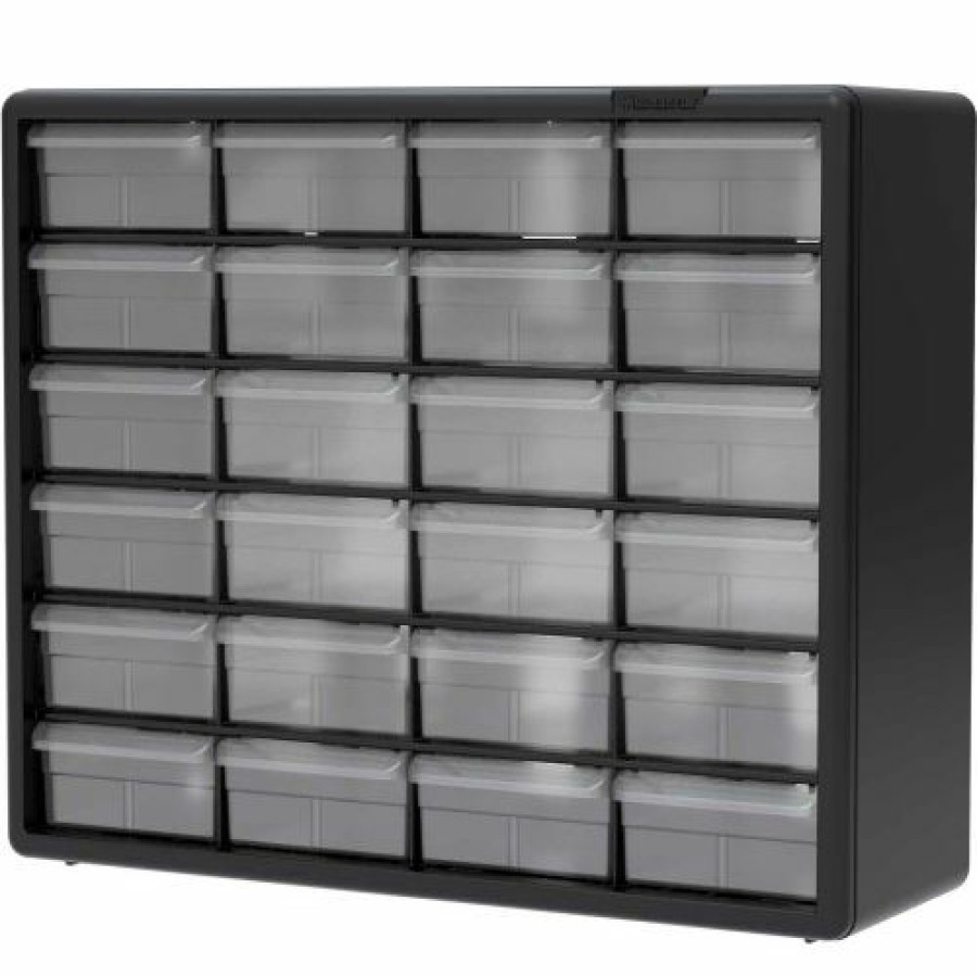 Containers & Organizers * | Akro-Mils Plastic Drawer Parts Cabinet 10124 20"W X 6-3/8"D X 15-13/16"H, Black, 24 Drawers