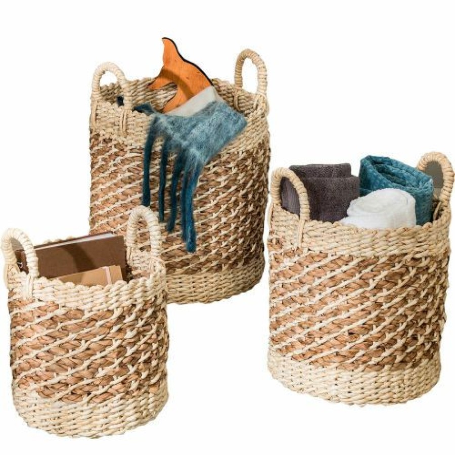 Containers & Organizers * | Honey-Can-Do 3-Piece Tea Stained Woven Baskets Natural