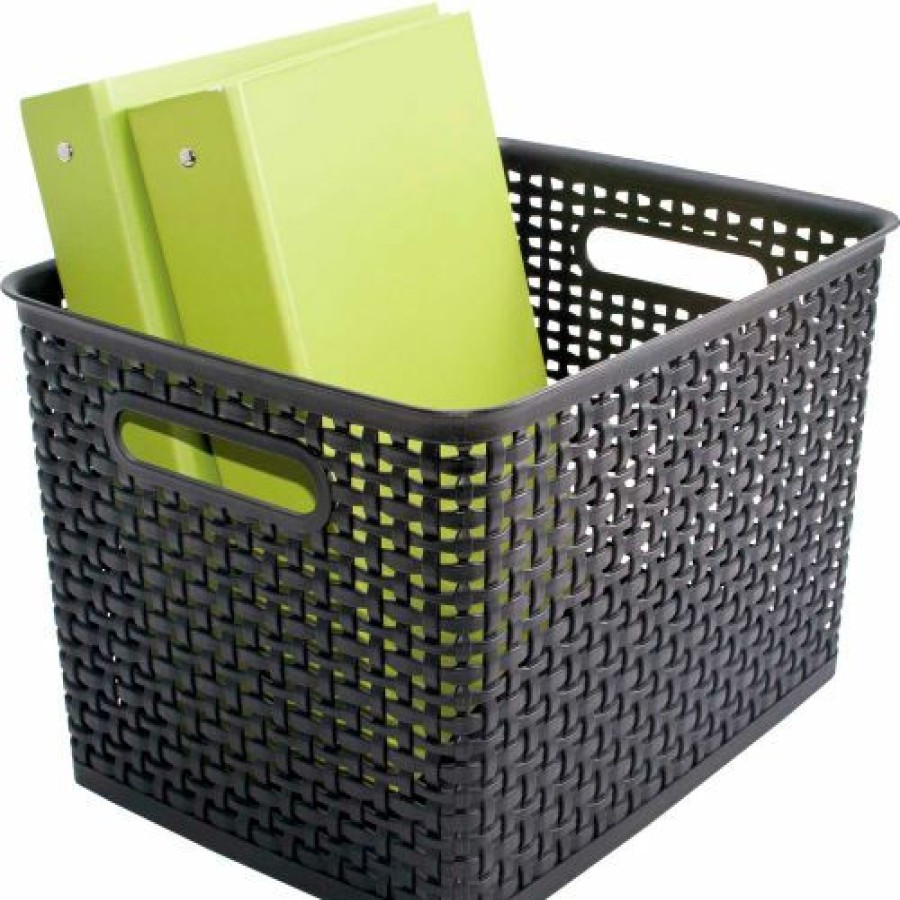 Containers & Organizers * | Advantus Plastic Weave Bin Large 40328 13-3/4"L X 10-1/2"W X 8-3/4"H Black, 2-Pack Pkg Qty 2