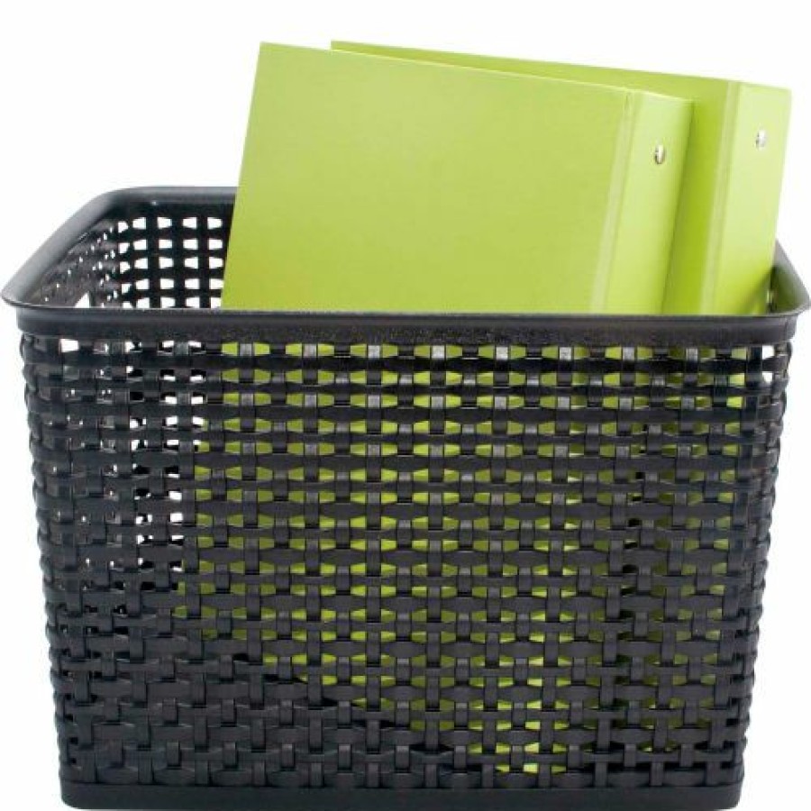 Containers & Organizers * | Advantus Plastic Weave Bin Large 40328 13-3/4"L X 10-1/2"W X 8-3/4"H Black, 2-Pack Pkg Qty 2