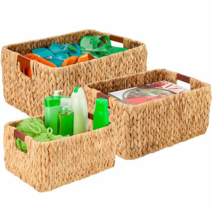 Containers & Organizers * | Honey-Can-Do 3-Piece Rectangular Water Hyacinth Baskets Natural